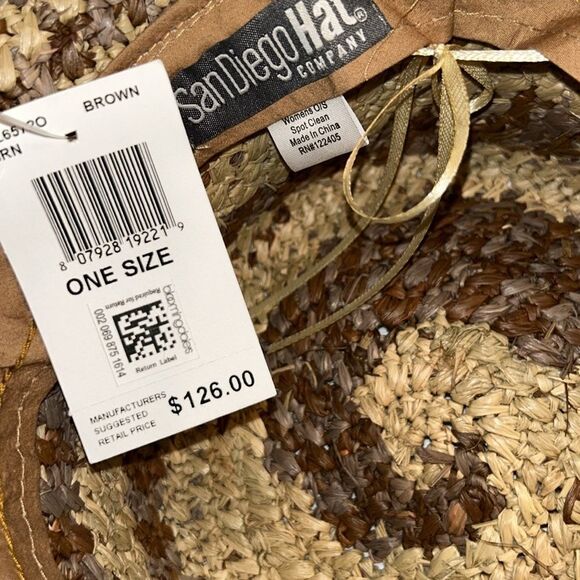 San Diego Hat Company Brown/Tan Straw Hat Frayed Edge Bucket Hat NWT - Picture 6 of 6